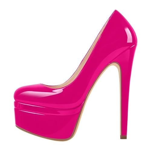 Meinabsaztz Damen Plateau High Heels Slip on Pumps Klassische Runde Zehen Plattform Stiletto Damenschuhe Stöckelschuhe Lackl Pink 41 EU von Meinabsatz