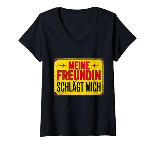 Damen Meine Freundin Schlägt Mich T-Shirt mit V-Ausschnitt von Meine Freundin Schlägt Mich Shirt