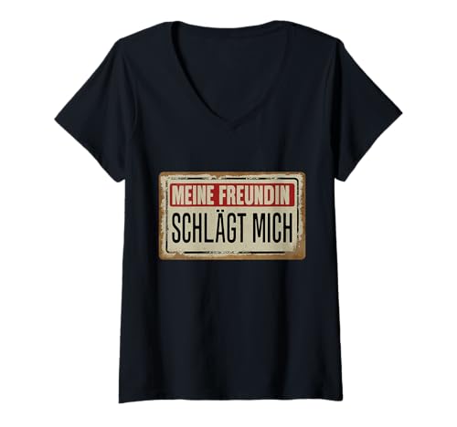 Damen Meine Freundin Schlägt Mich T-Shirt mit V-Ausschnitt von Meine Freundin Schlägt Mich Shirt
