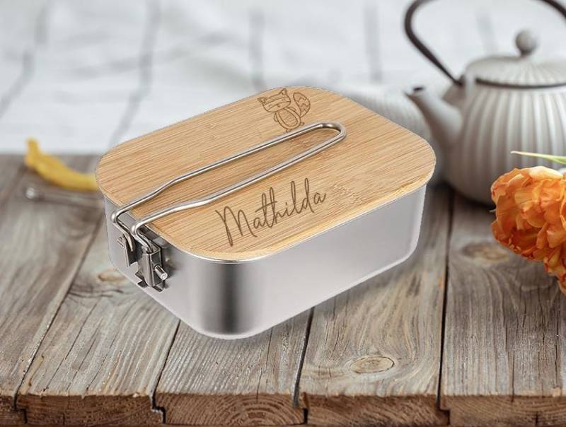 Personalisierte Brotdose, Lunchbox, Kindergarten, Einschulung, Aus Bambus Und Edelstahl Personalisierte Brotdose, Lunchbox, Kindergarten, Einschulung, Aus Bambus Und Edelstahl von MeineGravur