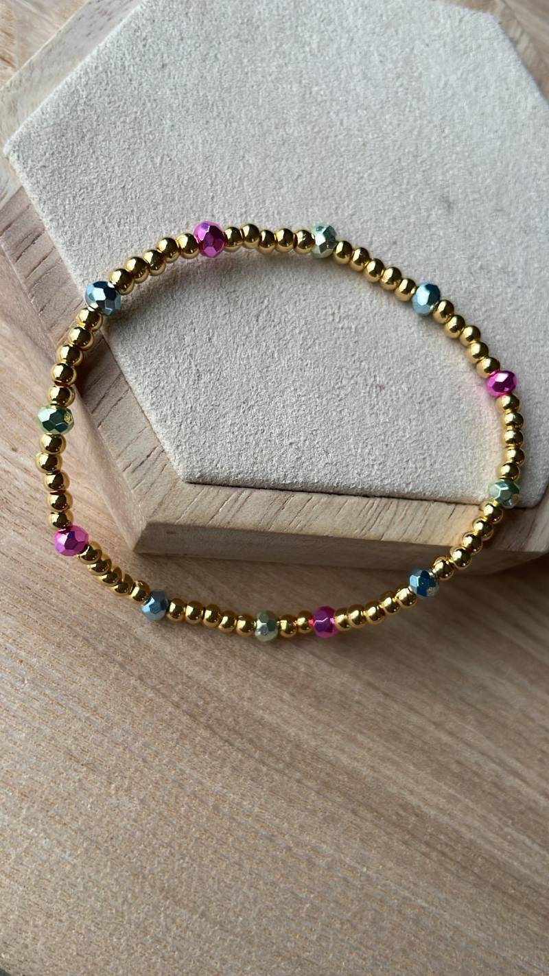 Perlenarmband Armband Metallarmband Gold Bunte Facettenperlen Geschenk Set Geschenkset Personalisiert von MeinePerlenideen