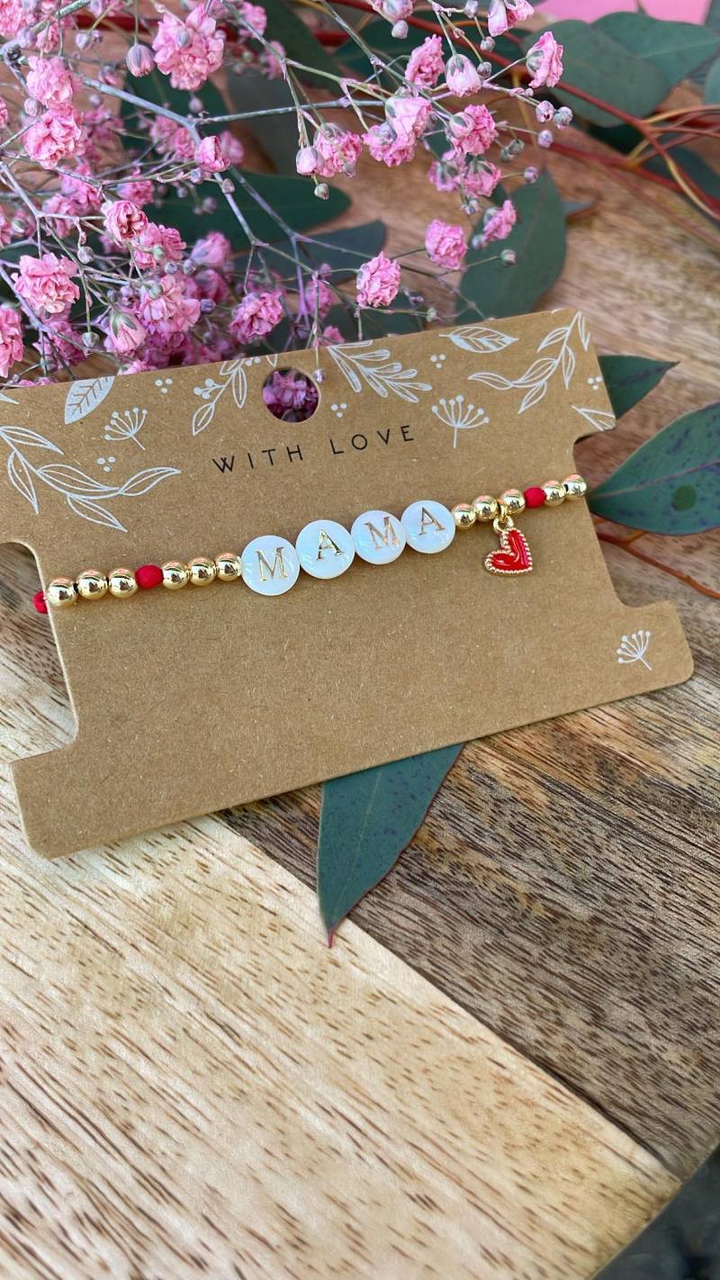 Perlenarmband Gold Rot „Mama" Geschenkidee Muttertag von MeinePerlenideen