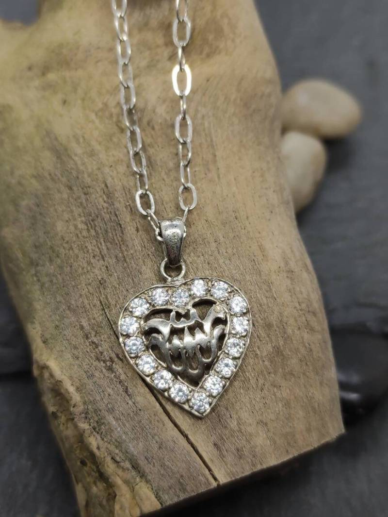 Ankerkette 42cm Halskette Silberkette Mit Anhänger 925Er Silber Zirkonia Herz Kette Vintage Retro von MeineSchmuckliebe