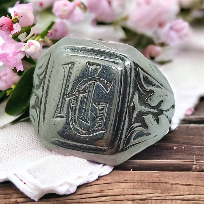 Antiker Siegelring 800Er Silber Mond Krone Punze 19, 4 Mm Gr. 61 Monogramm Hg Vintage Retro Antiquität Ring Silberring von MeineSchmuckliebe