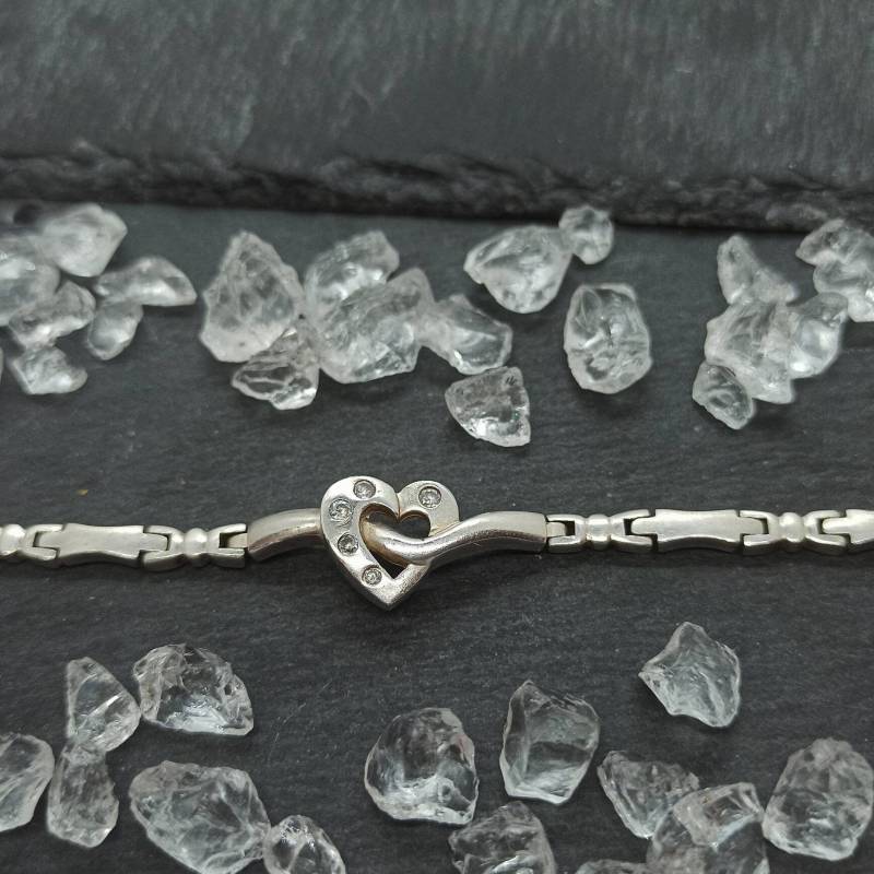 Armband 20cm Mit Herz Zirkonia Besetzt Leicht Matt Gebürstet Design Vintage Geschenk 925Er Silber Silberarmband Armkette von MeineSchmuckliebe