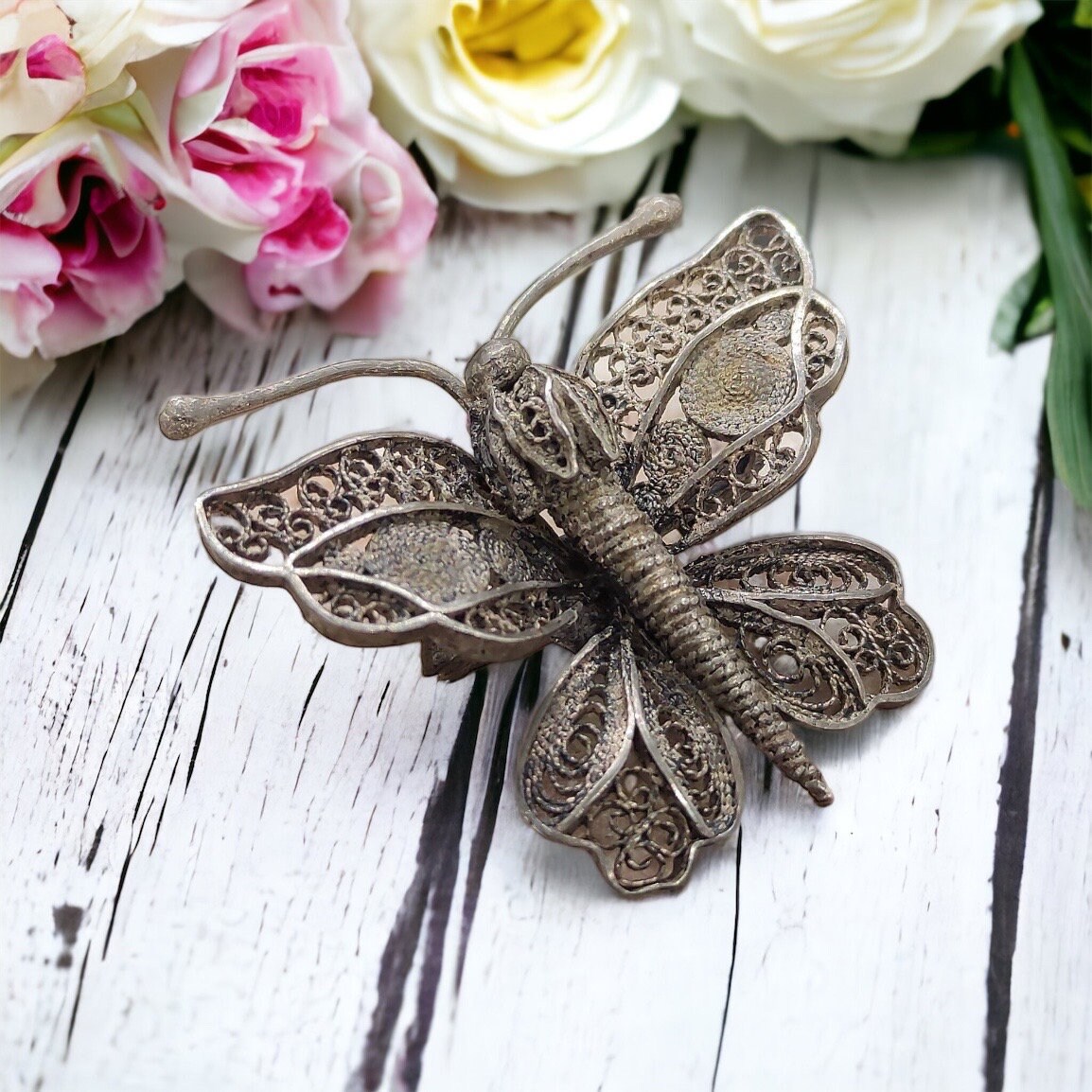 Brosche Echt Silber Vintage Design Patina Zeitlos Retro Geschenkidee Damen Edel Silberbrosche Damenbrosche von MeineSchmuckliebe