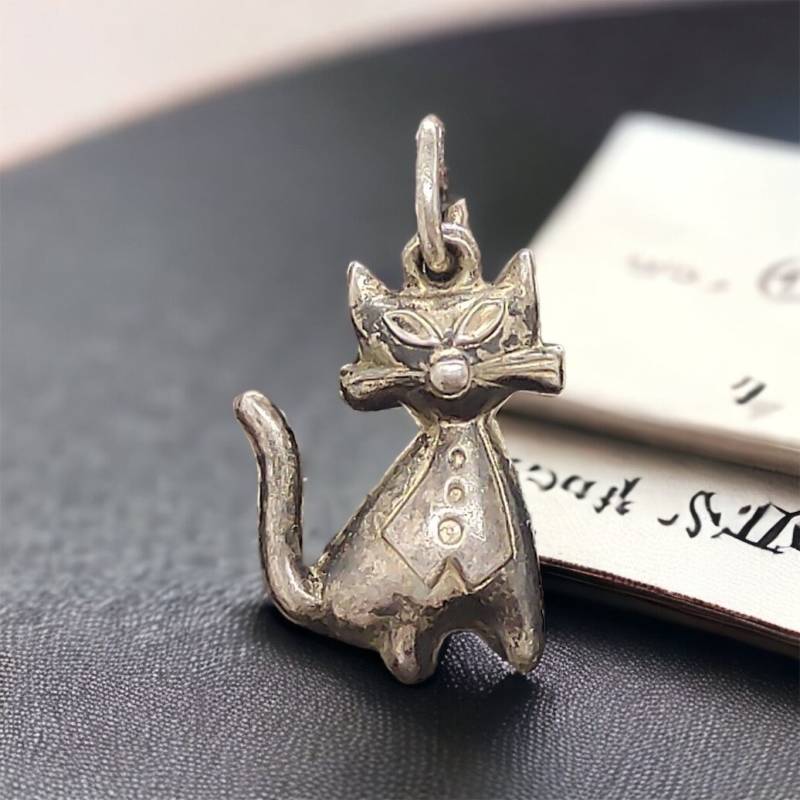 Katze Kettenanhänger Echt Silber 20 X 11 Mm Vintage Style Kinder Geschenk Patina Damen Anhänger Luxus Retro Edel Zeitlos von MeineSchmuckliebe