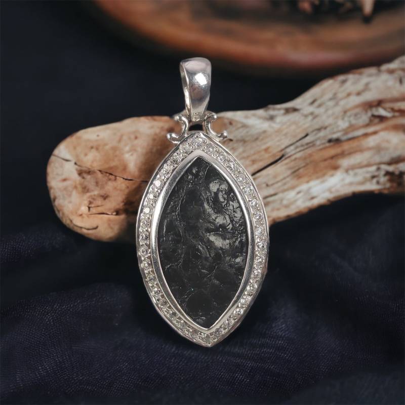 Kettenanhänger 925Er Silber Anhänger 46 X 21 Mm Vintage Accessoires Damen Zirkonia Lederoptik Lederimitat von MeineSchmuckliebe