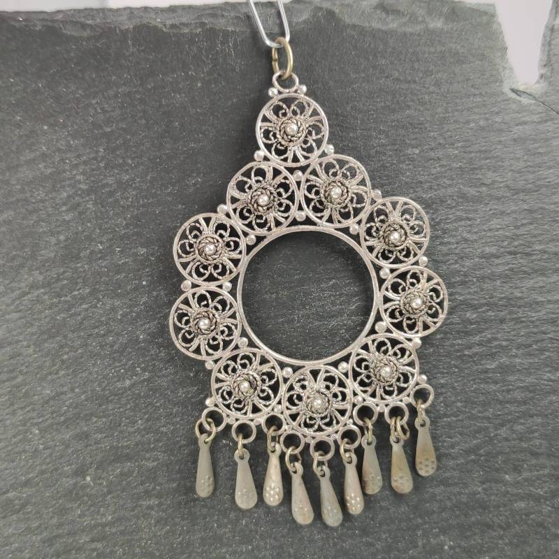 Kettenanhänger Echt Silber Vintage Style Retro Geschenk Patina Feine Verzierungen Design 85 X 48mm Anhänger Damen von MeineSchmuckliebe