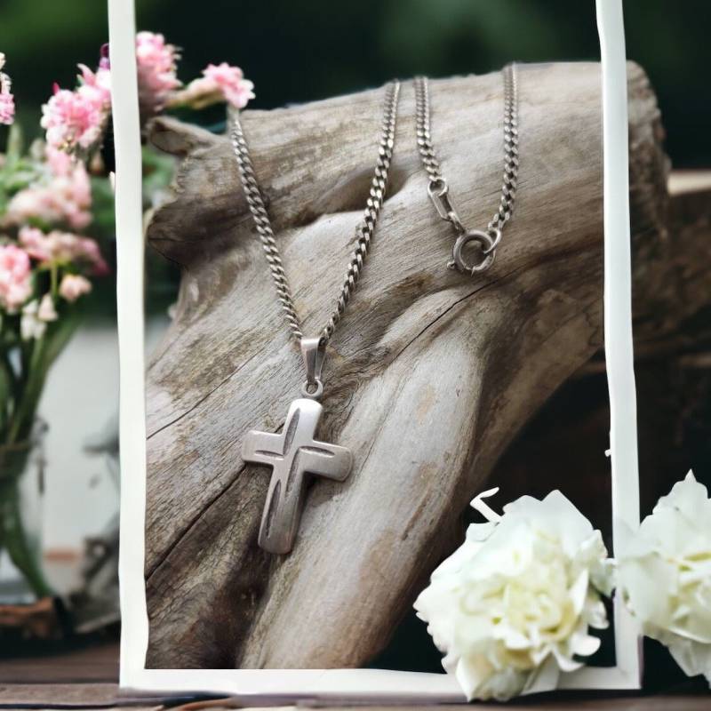 Kreuz Anhänger Mit Panzerkette 40, 5cm Vintage 925Er Silber Damen Kinder Herren Unisex Kette Silberkette Retro von MeineSchmuckliebe