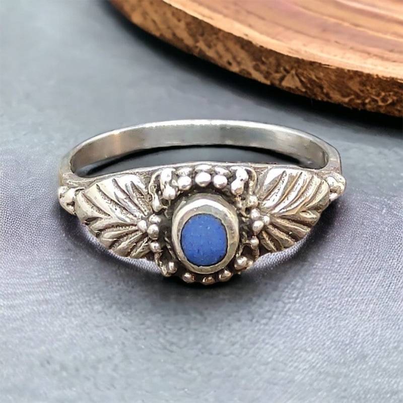 Lapislazuli Ring 16, 9 Mm Gr. 53 Damenring 925Er Silber Vintage Damen Silberring Stein von MeineSchmuckliebe