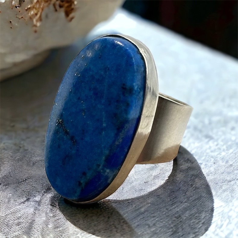 Lapislazuli Ring 18, 8 Mm Gr. 59 Vintage 925Er Silber Patina Silberring Edelstein Damen Damenring von MeineSchmuckliebe