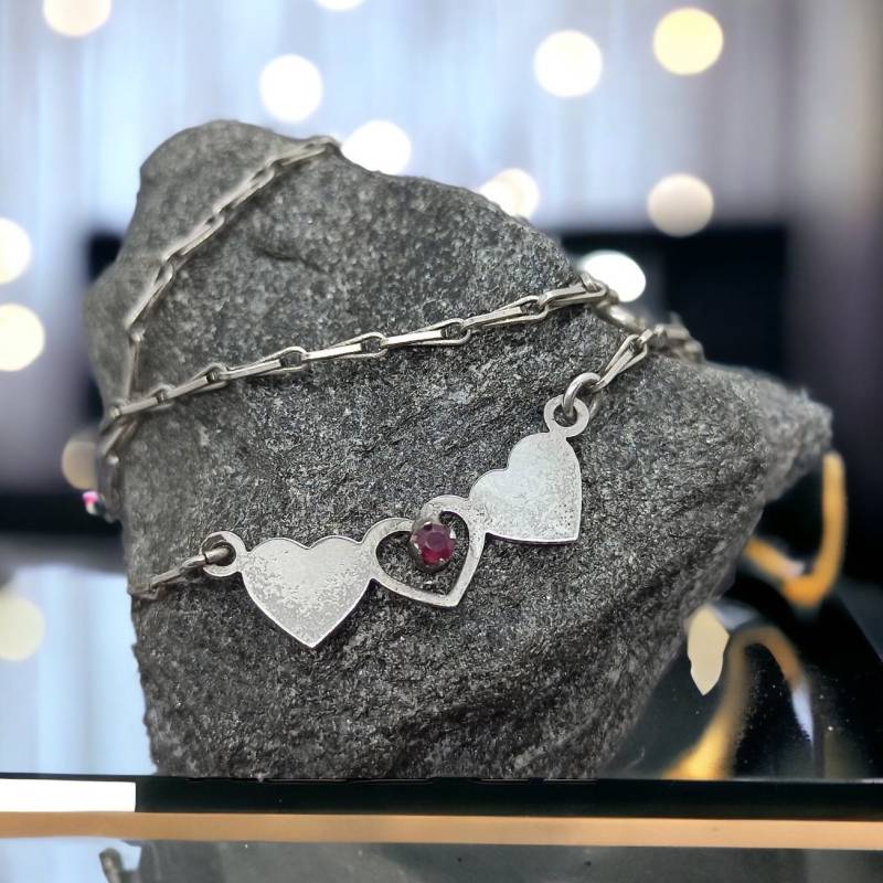 Niedliche Silberkette 41cm Mit Herz Anhänger Zirkonia Besetzt Vintage Halskette Retro Geschenkidee 835Er Kette von MeineSchmuckliebe