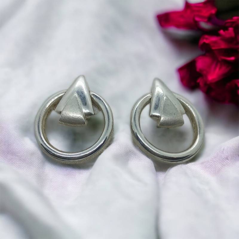 Ohrringe 925Er Silber Ohr Stecker Vintage Accessoires Geschenk Rund Dreieck Matt Gebürstet Ohrstecker Damen Mädchen von MeineSchmuckliebe