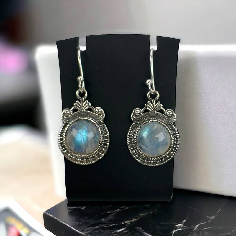 Ohrringe Hängeohrringe Mondstein Silber 925Er Damen Ohrstecker Einfädler Vintage Design Ohr Stecker Retro Zeitlos von MeineSchmuckliebe