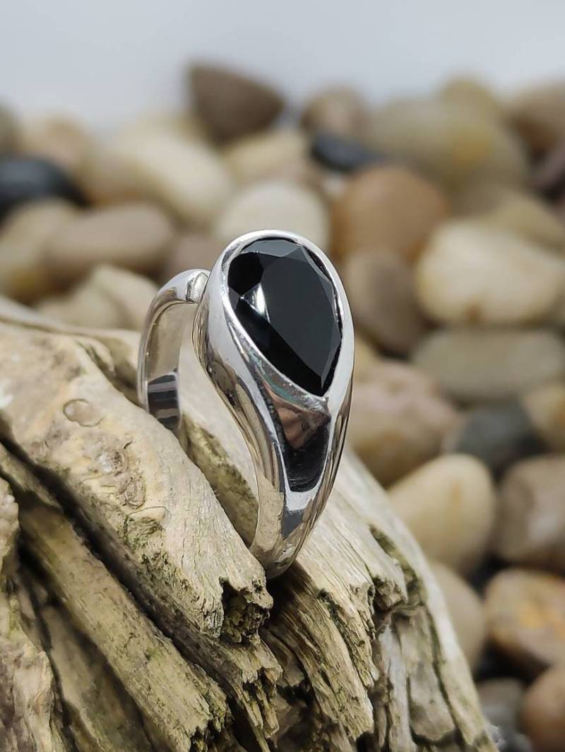 Onyxring 18, 1 Mm Gr. 57 Vintage 925Er Silber Ring Damenring Silberring Onyx Tropfen Design von MeineSchmuckliebe