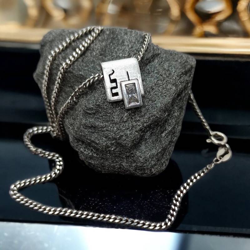 Panzerkette 40cm Mit Anhänger 11 X 15mm Gebürstet Design Edelstein Besetzt 925Er Recycled Unikat Silberkette 2, 1mm Stark Teils Handarbeit von MeineSchmuckliebe