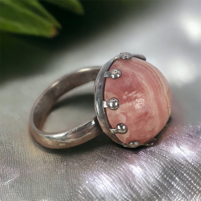 Rhodochrosit Damen Ring Echt Silber 15, 2 Mm Gr. 48 Vintage Damenring Retro Zeitlos Edelstein von MeineSchmuckliebe