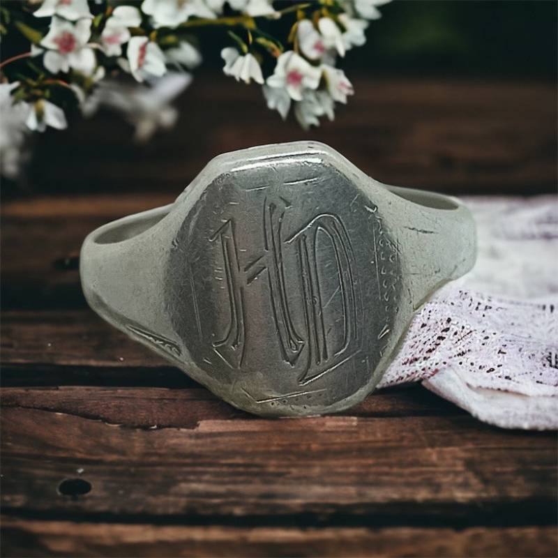 Siegelring 18, 5 Mm Gr. 58 Monogramm Hd Initialen 800Er Silber Silberring Vintage Accessoires Apart Ring Monogrammring Damen Herren von MeineSchmuckliebe