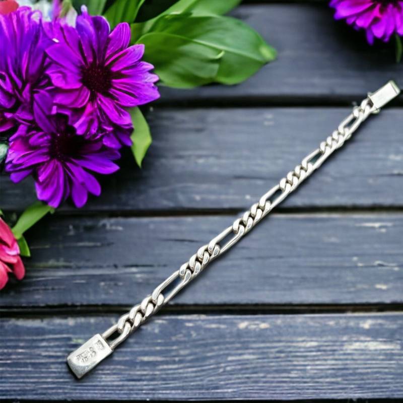 Silberarmband 21cm Figaro Armband Figarokette Vintage 925Er 8mm Breit Mit Schiebeschließe Hoch Glänzend Armkette von MeineSchmuckliebe