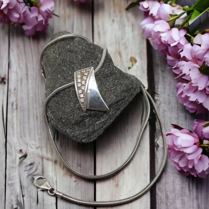 Silberkette 43cm - 47cm Verstellbar Mit Anhänger Schlangenkette 925Er Silber Damen Geschenk Zirkonia Halskette Kette von MeineSchmuckliebe