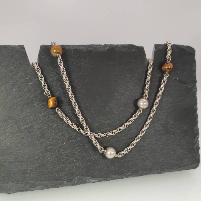 Silberkette 98cm X 4mm Tigeraugen Vintage Kette Echt Silber Damen Halskette Accessoires Damenkette Retro von MeineSchmuckliebe