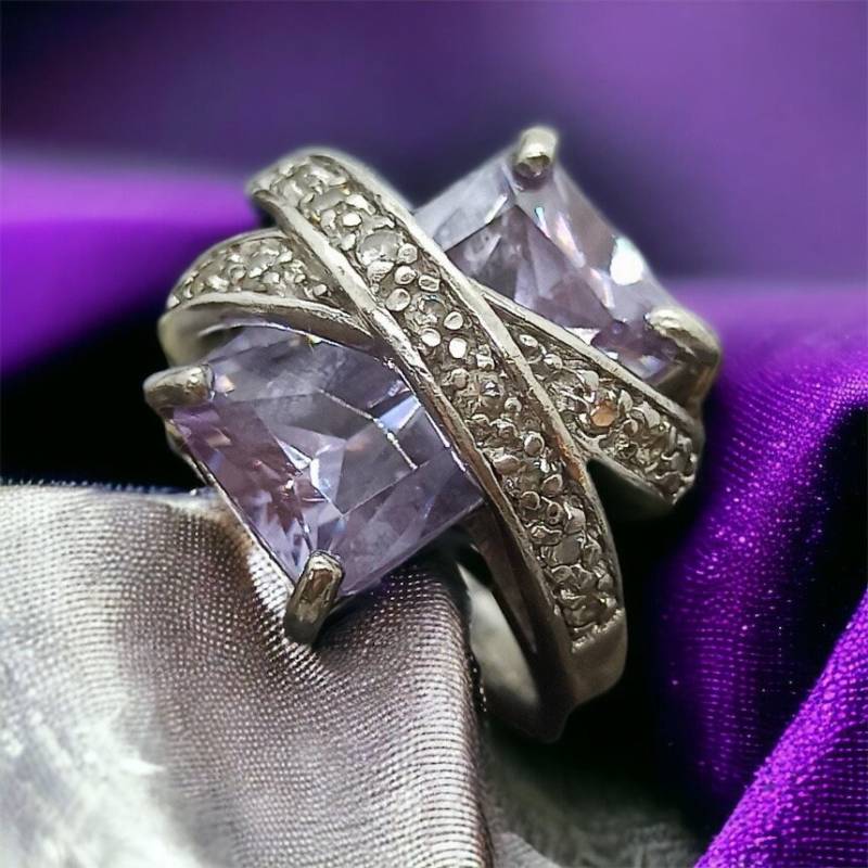 Silberring 16, 6 Mm Gr. 52 Stein Lila 925Er Silber Damen Ring Vintage Damenring Retro von MeineSchmuckliebe