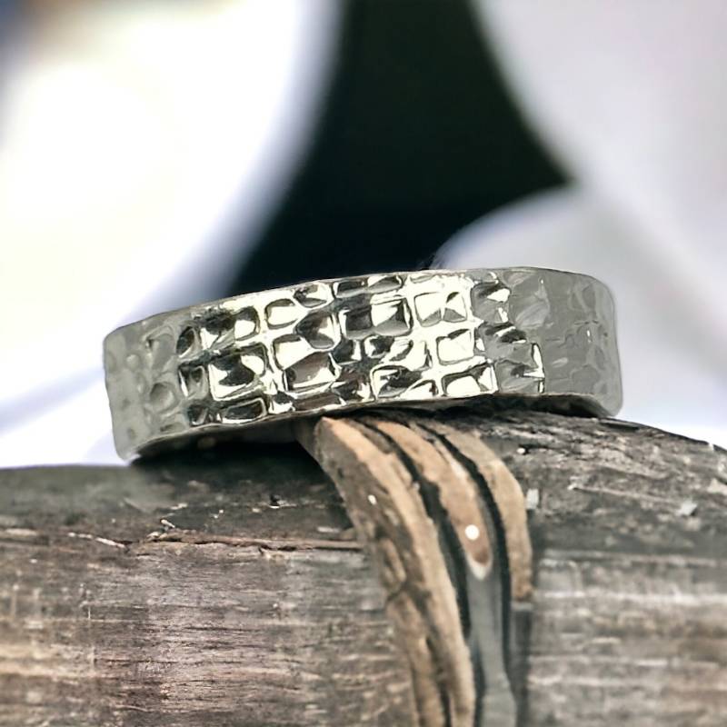 Silberring 17, 5mm Gr. 55 Damenring Ring 925Er Silber Damen Vintage Muster Gehämmert Design Herren von MeineSchmuckliebe