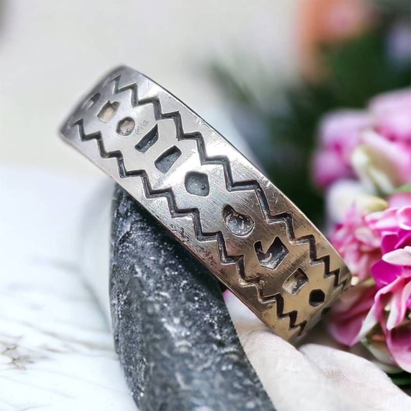 Silberring 21 Mm Gr. 66 Design 925Er Silber Ring Vintage Retro Geschenk Mit Patina Damenring Mädchen Damen Herren Muster von MeineSchmuckliebe