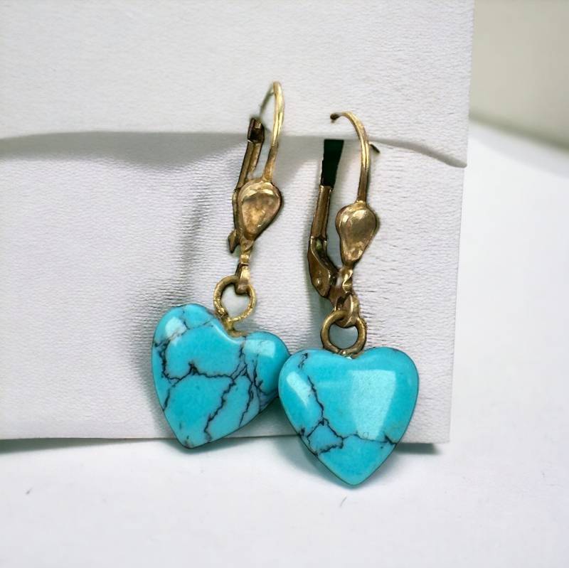 Türkis Hängeohrringe 925Er Silber Vintage Accessoires Geschenk Ohrringe Hängend Goldfarbend Retro Luxus von MeineSchmuckliebe