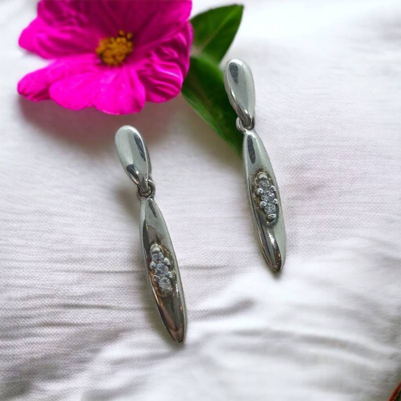 Vintage Ohrringe 925Er Silber Mit Zirkonia Besetzt Ohr Stecker Hängend Accessoires Geschenk Ohrstecker von MeineSchmuckliebe