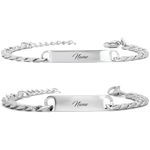 Armband mit Gravur | Partnerarmbänder mit Gravur | Hochwertiges Pärchenarmband in Silber | Persönliche Namensgravur | Freundschaftsarmband (mit Gravur) (1 Armband) von Meinearmbänder