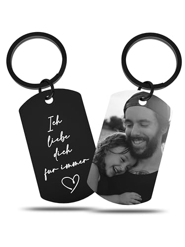 Meinearmbänder Personalisierter Schlüsselanhänger mit Bild & Gravur | Personalisierte Geschenke | Edelstahl | Schwarz Weiss Bild | Fotogravur | Geschenk Freund&Freundin von Meinearmbänder