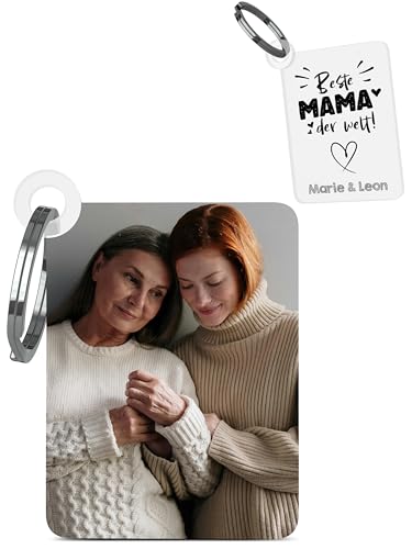 Meinearmbänder Personalisierter Schlüsselanhänger mit Farbfoto & Gravur – Geschenk für Mama oder Mutter – Mit individueller Botschaft, Namen oder Text – Persönliches Andenken voller Liebe von Meinearmbänder