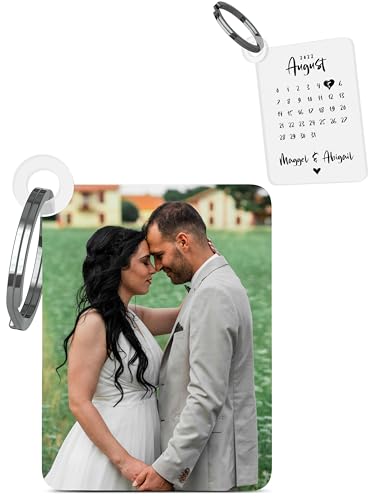 Meinearmbänder Personalisierter Schlüsselanhänger mit Farbfoto & Gravur – Geschenk zum Jahrestag – Mit Name und Datum personalisierbar – Persönliches Liebesgeschenk für Partner oder Partnerin von Meinearmbänder