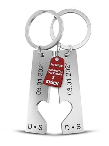 Meinearmbänder Personalisierter Schlüsselanhänger | Gravierte Geschenke Mit Namen Und Datum | Partner Set Im 2er Pack von Meinearmbänder