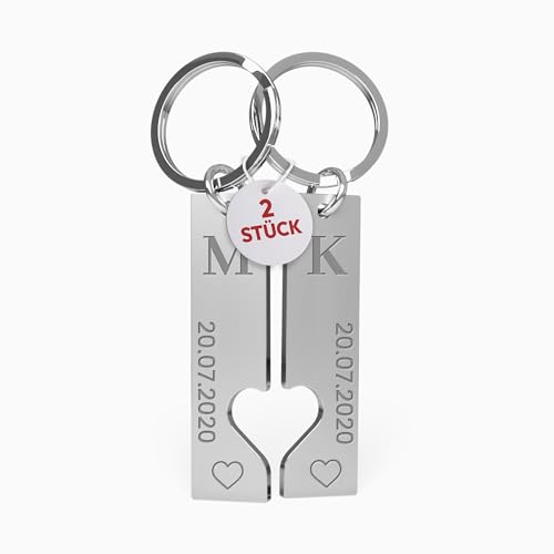 Meinearmbänder Schlüsselanhänger personalisiert mit Namen & Gravur – Partner Schlüsselanhänger im 2er Set – Ideale personalisierte Geschenke mit Datum – Personalisierter Schlüsselanhänger für Paare von Meinearmbänder