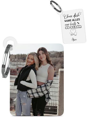 Personalisierter Schlüsselanhänger mit Farbfoto & Gravur – Geschenk für beste Freundin oder besten Freund – Mit individueller Botschaft, Namen oder Text – Persönliches Freundschaftsgeschenk von Meinearmbänder