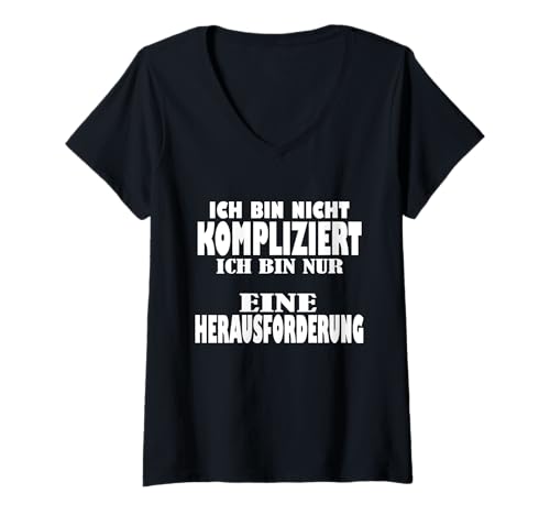 Damen Ich bin nicht kompliziert mama Ich bin nicht kompliziert T-Shirt mit V-Ausschnitt von Meinungsfreiheit Hetz mich nicht Ich bin single