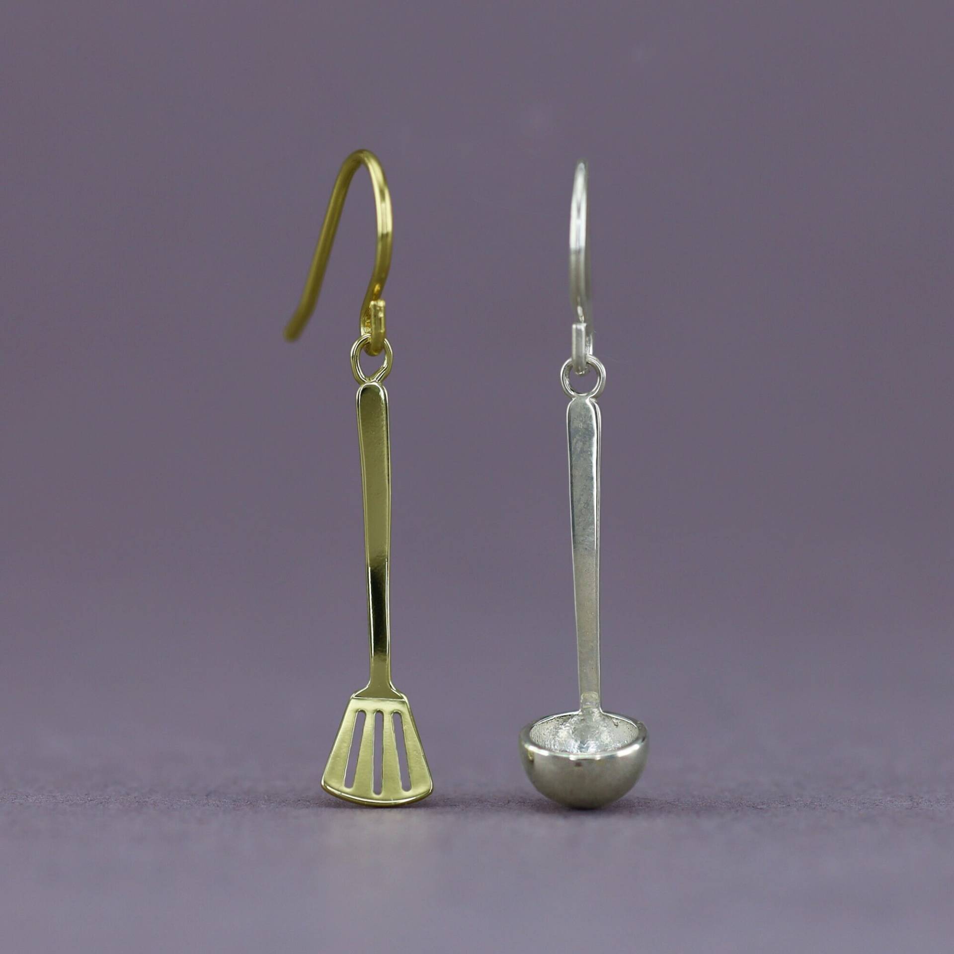 Küchenohrringe Aus 925Er Sterlingsilber, Kochohrringe, Kocharmband, Ohrringe Mit Schöpfkelle Und Schaumlöffel, Konditorohrringe, Geschenk Für von MeiroJoyas