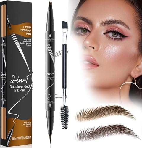 Augenbrauenstift, Augenbrauenstift Wasserfest,Eyebrow Pencil 2-in-1 Dual- Microblading Augenbrauenstift, Wischfest Eyebrow Pencil Kann Leicht Natürliche Augenbrauenfarbe (01 & Light Brown) von Meiruier