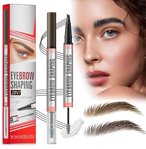 Augenbrauenstift, Augenbrauenstift Wasserfest,Eyebrow Pencil 2-in-1 Dual- Microblading Augenbrauenstift, Wischfest Eyebrow Pencil Kann Leicht Natürliche Augenbrauenfarbe (03 & Dark Brown) von Meiruier