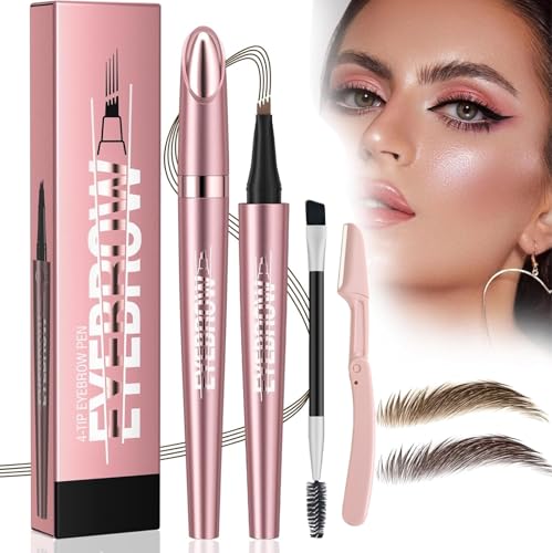 3D Magischer Augenbrauenstift,Aaugenbrauenstift Wasserfest,2-in-1Eyebrow Pencil mit 4 Gabelspitze Applikator,Augenbrauenstift Kann Leicht Natürliche Augenbrauen Brauen(Dark Brown-A) von Meiruier