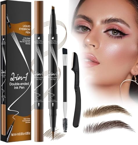 3D Magischer Augenbrauenstift,Aaugenbrauenstift Wasserfest,2-in-1Eyebrow Pencil mit 4 Gabelspitze Applikator,Augenbrauenstift Kann Leicht Natürliche Augenbrauen Brauen (Dark Brown-B) von Meiruier