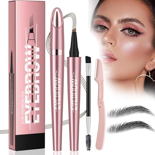3D Magischer Augenbrauenstift,Aaugenbrauenstift Wasserfest,2-in-1Eyebrow Pencil mit 4 Gabelspitze Applikator,Augenbrauenstift Kann Leicht Natürliche Augenbrauen Brauen(Gray-A) von Meiruier