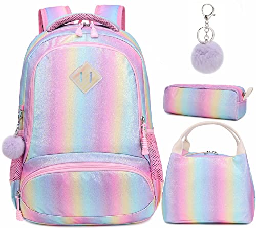 Schulrucksack für Mädchen - Schüler Magic Glitter Leichter Reiserucksack Schöner Freizeitrucksack für Mädchen 3 in 1 (Shiny Pink) 38 x 30 x 15CM von Meisohua