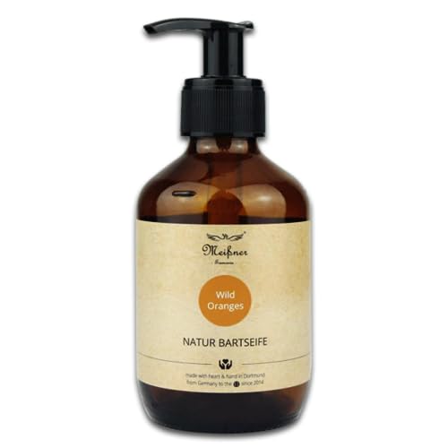 Meißner Tremonia - 200ml Bartseife "Wild Oranges" - Bartshampoo ohne künstliche Zusatzstoffe - veganes Bartshampoo für Männer mit Bio-Olivenöl für intensive Pflege - Für die tägliche Bartpflege von Meißner - Tremonia -