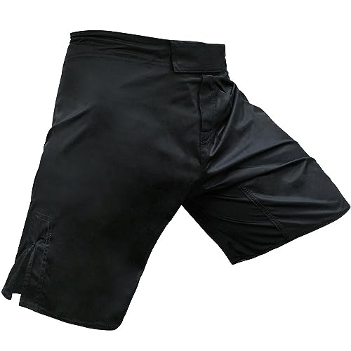 Meister Elite Flex Fighter Boardshorts für MMA Training und Fitnessstudio, ohne Logo - Schwarz - Large (50-51) von Meister