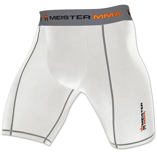 Meister MMA Compression Rush Fight Shorts mit Schutzbecher-Tasche - Weiß - Groß von Meister