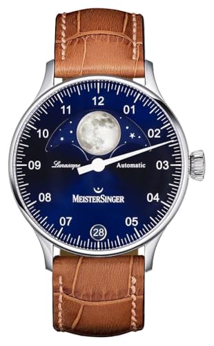 MeisterSinger Pangaea lunascope braunes Armband blaues Zifferblatt LS908 von MeisterSinger